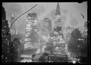 New York City views. Looking west from Tudor City, night view.
