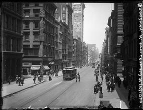 Broadway Series. Looking north from a scaffold at Leonard Street, showing west side of Bway. At the left is shown the corner of Franklin Street, and then a good idea of the building for these blocks f