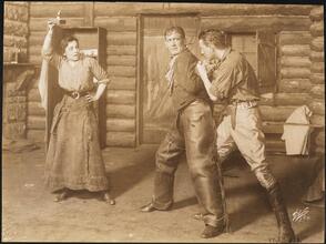 [Frank Campeau as Simp Calloway, John Barrymore as George MacFarland and Mary Young as Dolly in "Believe Me Xantippe".]