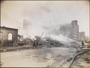 [Ruins of a building after a fire.]