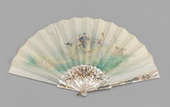 Folding fan of hand-painted paper leaf