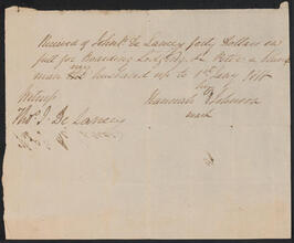 Receipt issued by Hannah Johnson to John Peter De Lancey for $40, for boarding and lodging Peter, January 1, 1818