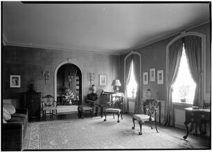 Richard F. Lawrence [residence]. Living room toward library.
