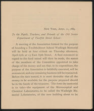 [A meeting of the association formed for the purpose of founding a Twelfth-Street School Wadleigh Memorial.]