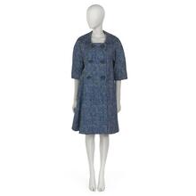 Coat in navy blue and white silk check