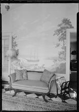 Dwight James Baum [residence]. Sun room to sofa & mural.