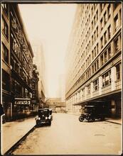 West 33rd Street and Sixth Avenue. View looking east [from Seventh Avenue] on 33rd Street showing Gimbels and Saks stores