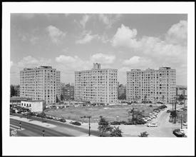 Queens Boulevard. Carrol [Men.?] Apartments, general view of three buildings.