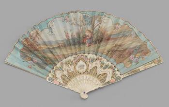 Folding fan of painted paper leaf