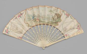 Folding fan with painted farm scene
