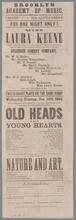 For one night only, Miss Laura Keene and her splendid comedy company, on Wednesday evening, January 14, 1863, in Dion Boucicault's celebrated five-act comedy, "Old Heads and Young Hearts"