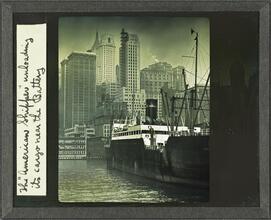 The American Shipper unloading its cargo near the Battery.