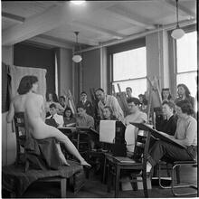 Columbia University [Students drawing a nude in an art class.]