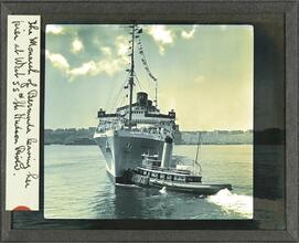 The Monarch of Bermuda leaving her pier at West 55th Street, Hudson River.