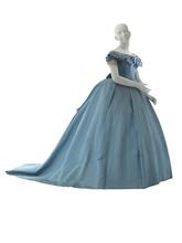 Evening dress in cerulean blue ribbed silk