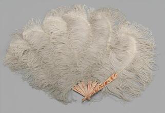 Brisé fan of curled ostrich feathers