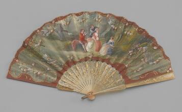 Folding fan of hand-painted cream gauze leaf