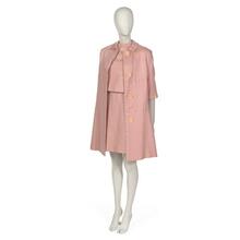 Afternoon ensemble comprising coat and dress in rose pink linen