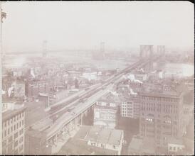 [Manhattan and Brooklyn Bridges from Lower Manhattan.]