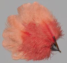Folding feather fan of shaded orange ostrich