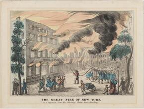 The Great Fire of New York, as it appeared from the Waverly House down Broadway.
