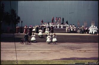 [Performers in the Parade of Railroads show.]