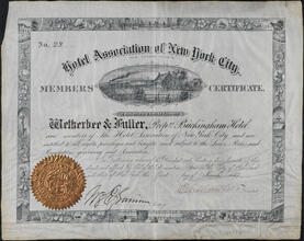 [Certificate of membership to the Hotel Association of New York City.]