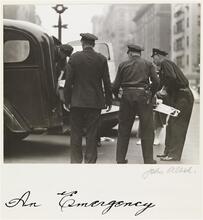 "An Emergency", view of ambulance on 96th St. and Madison Avenue, 1938
