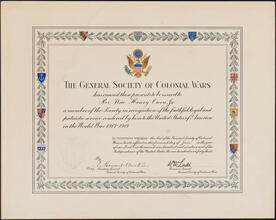 The General Society of Colonial Wars has caused these presents to be issued to Rev. Wm. Henry Owen, Jr.