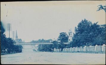 [Trinity Cemetery suspension bridge over Broadway.]