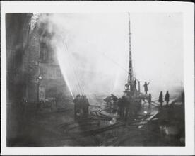 [Building on fire.]