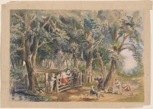 [Children playing on a dirt road.]