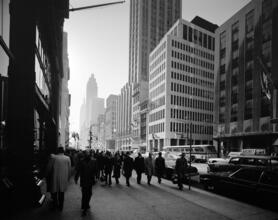 [Looking south on Fifth Avenue from the sidewalk in front of Charles Scribner's Sons, 597 Fifth Avenue.]