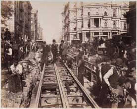 North from Ann St. [Construction of the cable road on Broadway, 1891.]