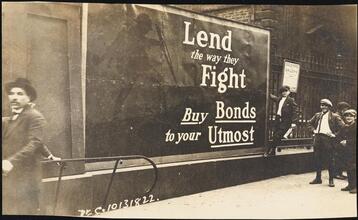 Street Scenes, etc. Showing Displays of Liberty Loan Posters during World War I [Liberty Loan sign.]