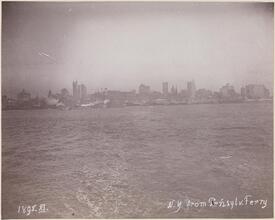 [Two views of New York from a ferry.]