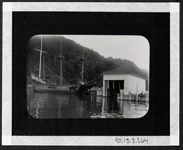 [Large boat docked.]