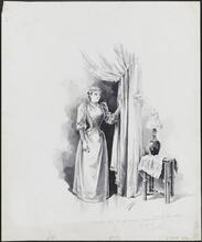 [Sketch of a young woman entering a room]
