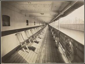 Italia-America Line, S.S. "Colombo", Exterior, First Class Promenade Deck with Chairs.