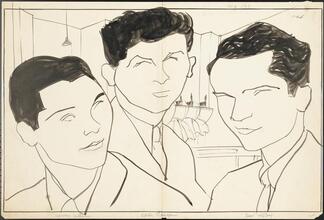 [Barry Sullivan, Eddie Albert and John Raby in "Brother Rat".]