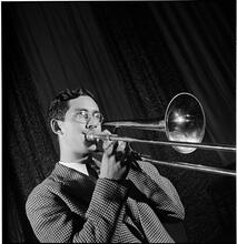 Swing Band Contest Sponsored by LOOK [Man playing the trombone.]