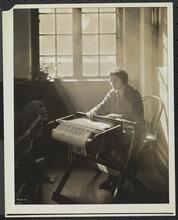 N. Y. Asso. for the Blind, Interior, Woman Weaving Rug.