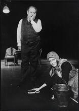 [Jack Weston as Dietrich Merkenschrift and Patricia O'Connell as Cleaning Woman in "Break a Leg".]
