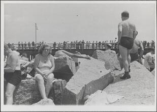 [Sunbathers at Coney Island beach.]