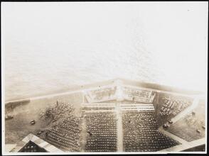 [Aerial view of the site for the 50th Anniversary of the Statue of Liberty.]