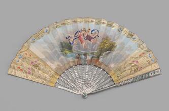 Folding fan with Empire-style painted scene of Cupid and Psyche