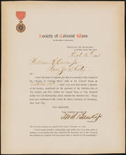 [Notification of membership to the Society of Colonial Wars in the State of New York.]