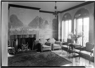 Faris R. Russell [residence]. Sky room to fireplace.