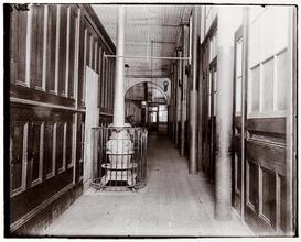East Side Public Schools 3. "Playground" of the Essex Market School. The hall with rows of closets opening on it.