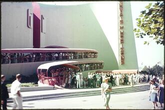 [Line to enter the Highways and Horizons exhibit at the GM Building.]